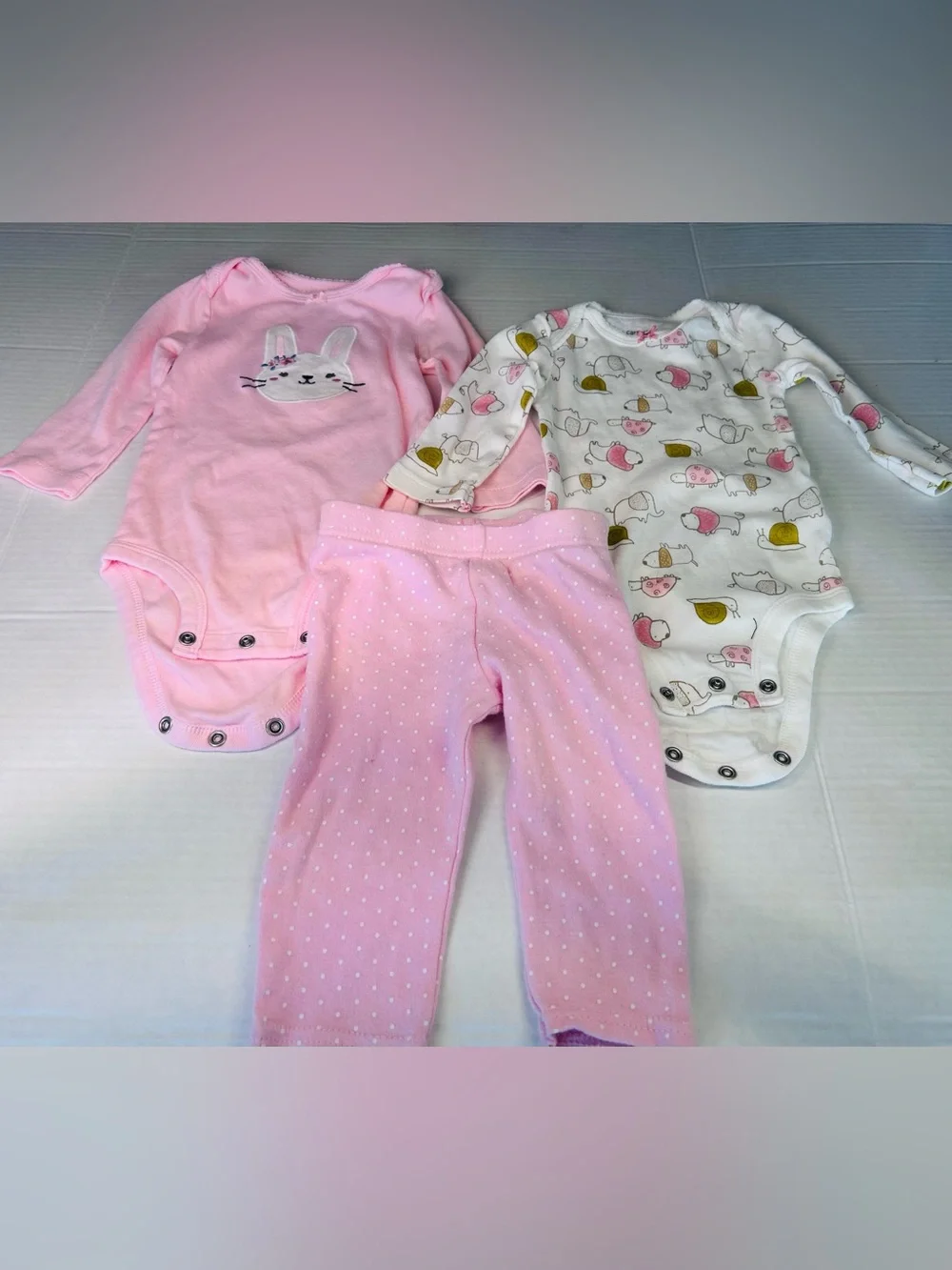 Carter's Pink Bunny & Printed Long-Sleeve One-Pieces with Pink Pants